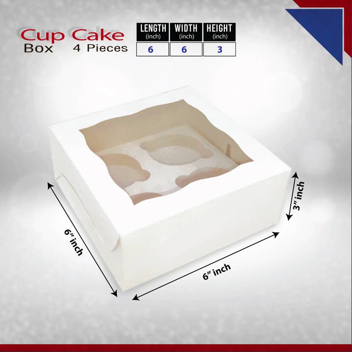 Tennessee IMPEX - Wholesale Cupcake/Muffin Pan - Cupcake Boxes with insert for 4 Pastries (6x6x3 in) White1