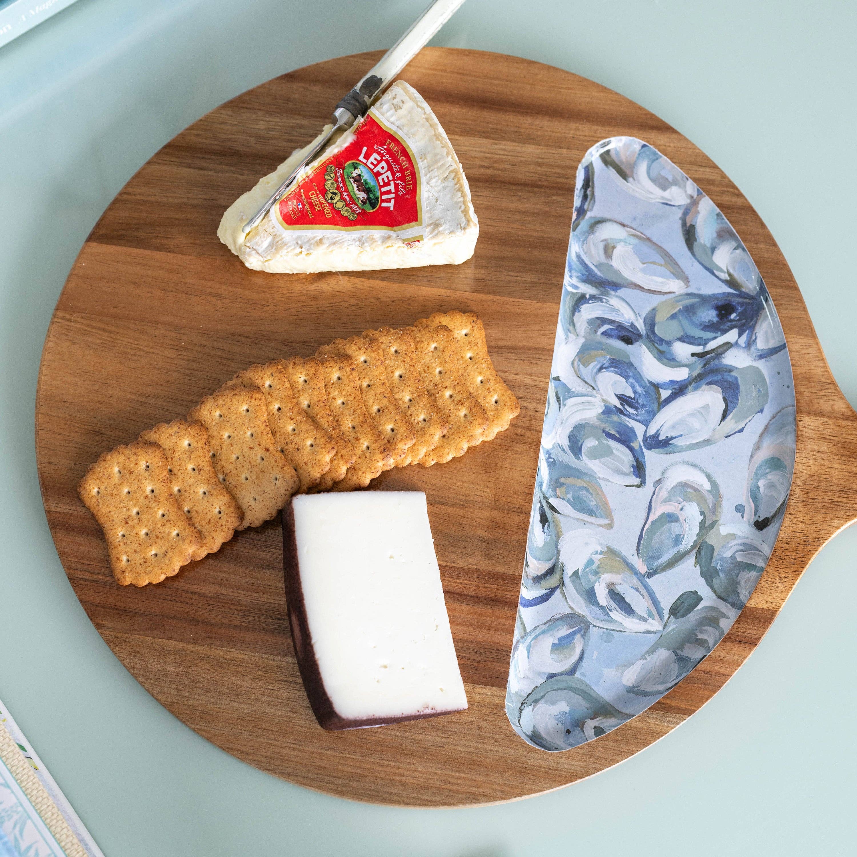 Kim Hovell Art - Wholesale Serving Tray - Wooden Serving Tray (Round) - Pewter Shells1