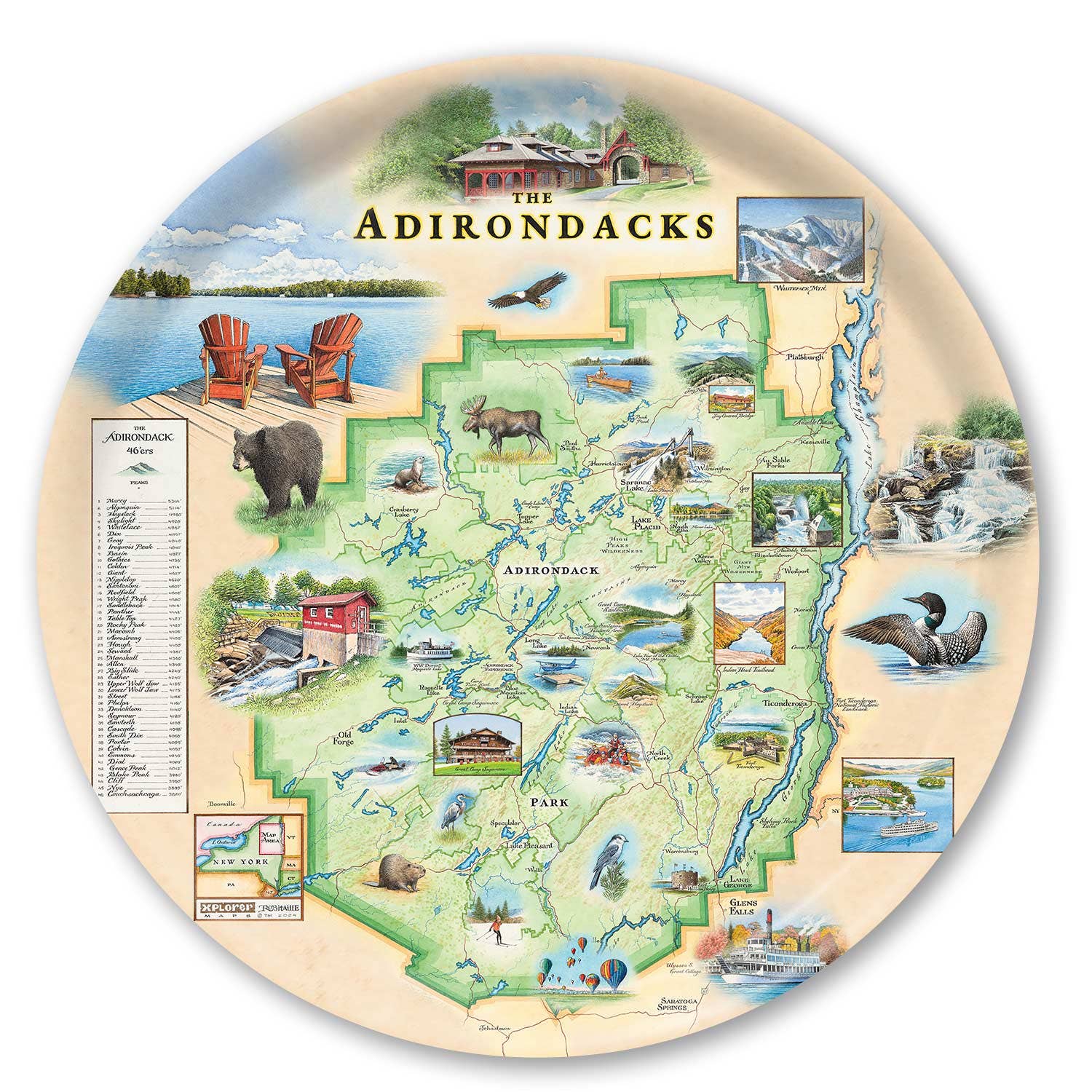 XPLORER MAPS - Wholesale Serving Tray - Adirondacks Map Wooden Serving Tray 1