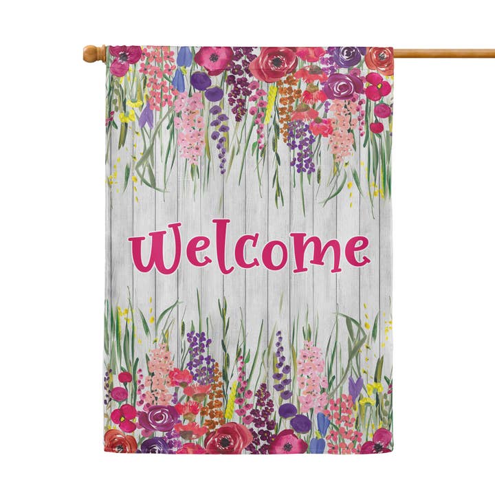 House Flag (28"x40") - Welcome Floral for wholesale by The Spotted Zebras