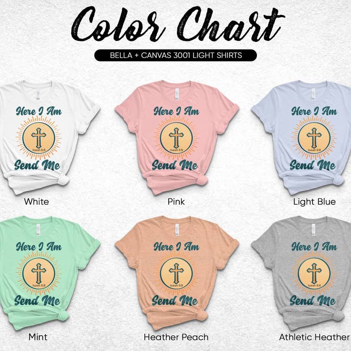 FreakyTeeFactory - Wholesale Screen Printed T-Shirt - Women's - Christian T-Shirt Here I Am Send Me, Isaiah 6 8 Scripture Tee, Religious Gift, Faith-Based Clothing, Unisex Bible Verse Shirt25