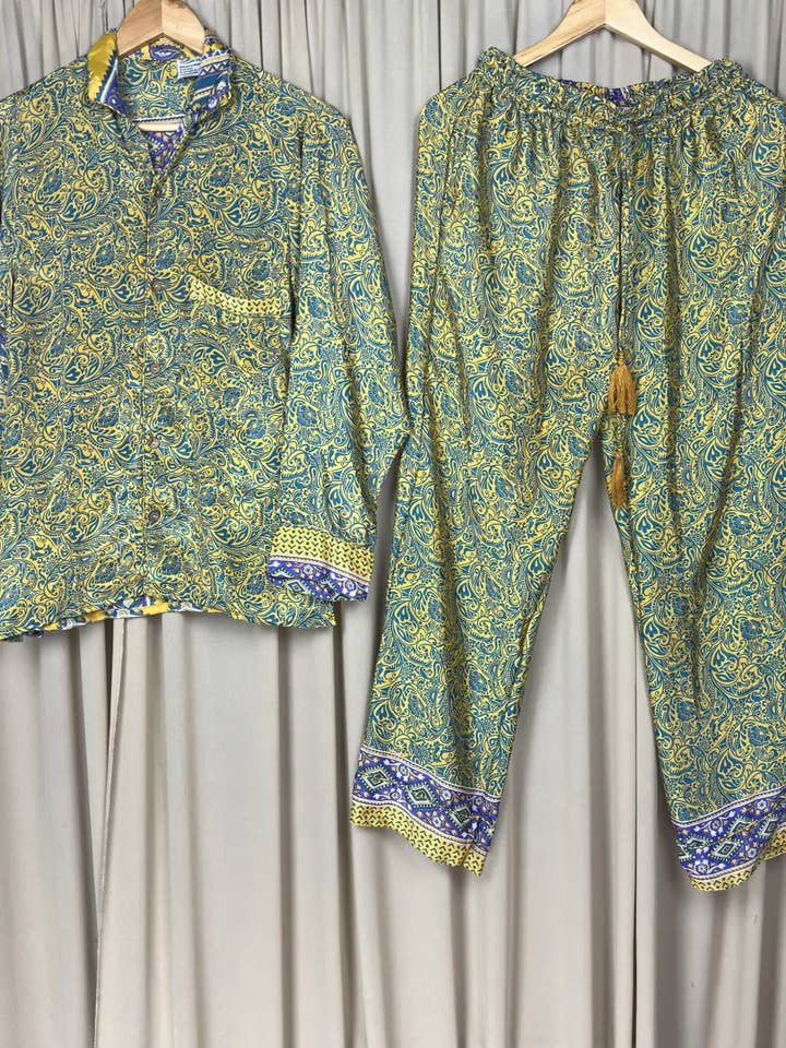 Recycle Silk PJ Set, Silky Loungwear Pajama Set, L / XL Size for wholesale by The Eastern Loom