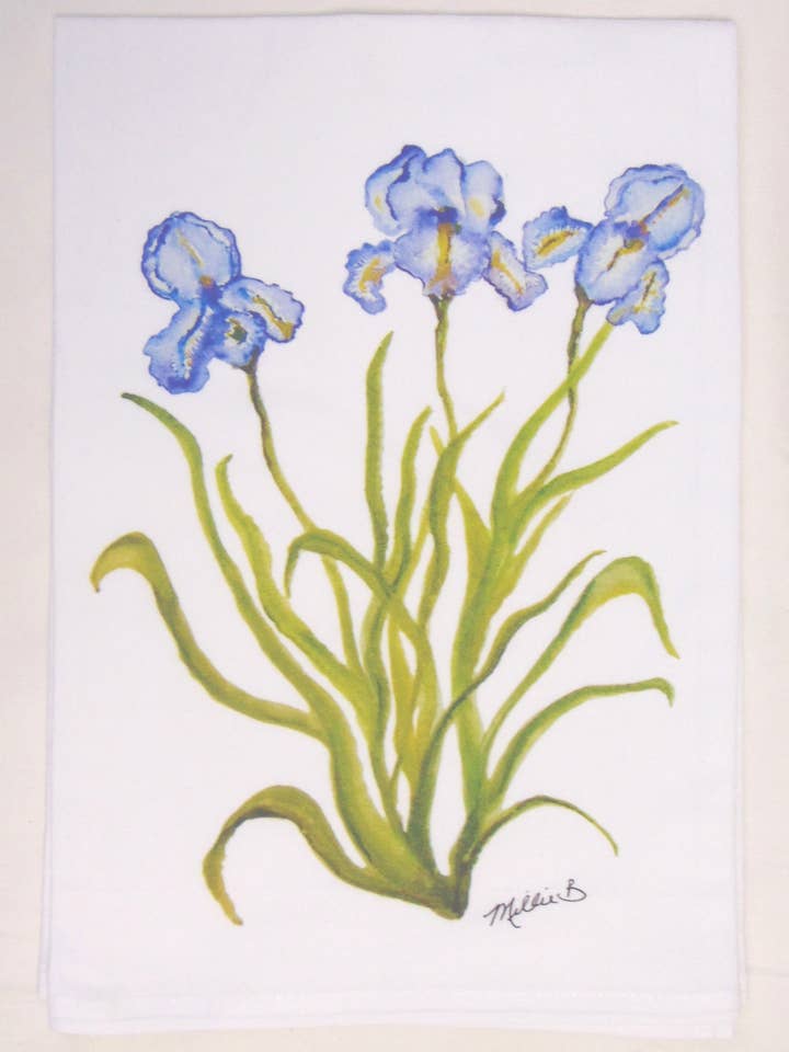 Limited Edition Purple Iris White Flour Sack Towel for wholesale by Lowcountry Linens