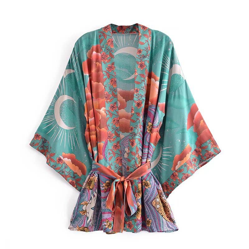 Rosa Clothing - Wholesale Kimono - Women's - Boho Luna Floral Print Kimono Robe1