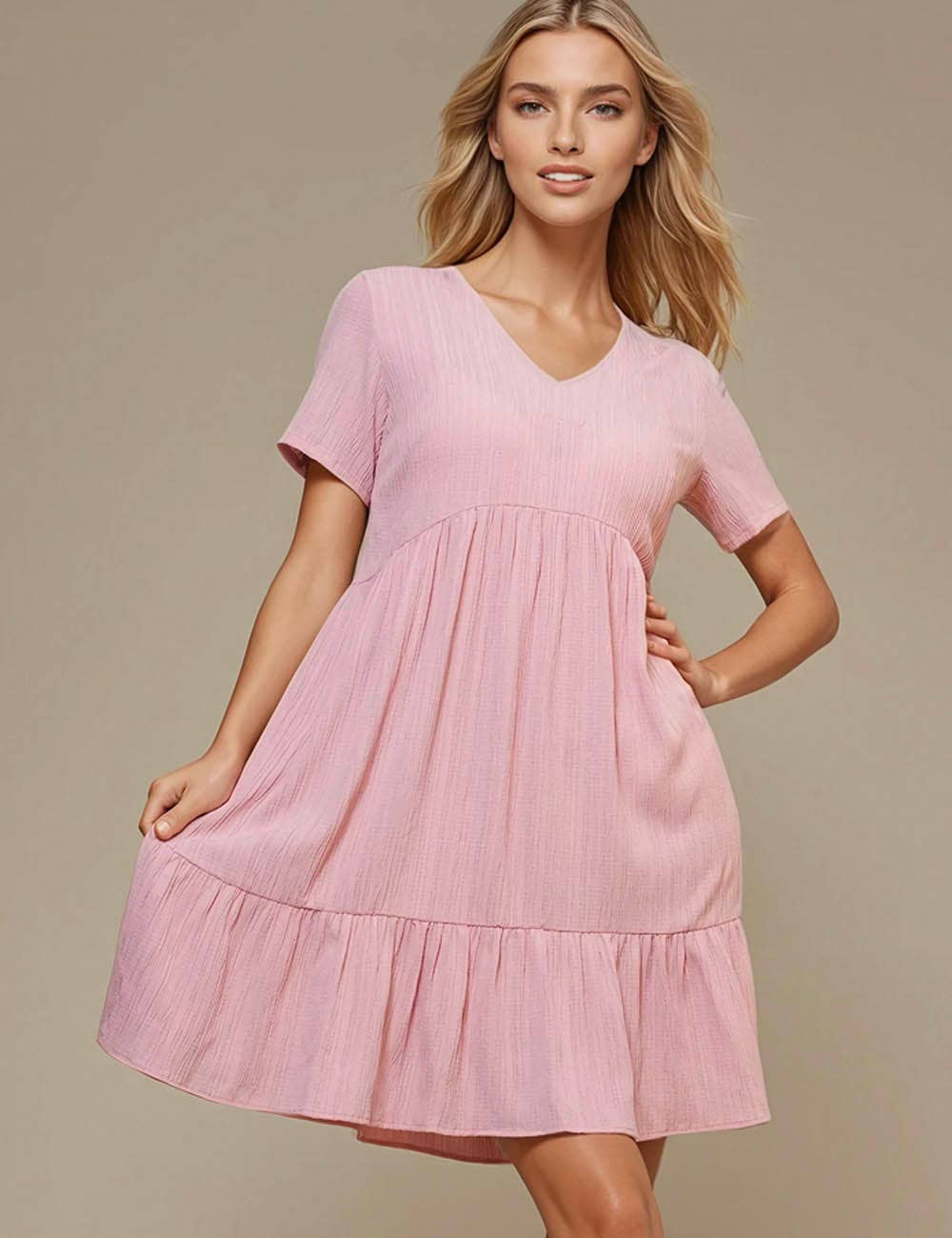 Sweetkama - Vente Robe – femme - Robe courte quotidienne à manches courtes et col en V21