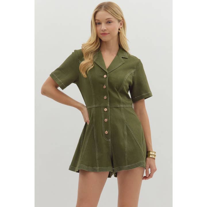 Solid short sleeve romper for wholesale by STYLE USA