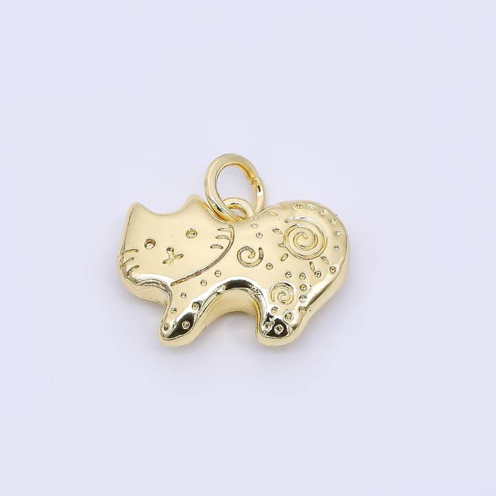 24K Gold Filled 10mm Patterned Kitty Cat Pet Animal Charm | D-463 for wholesale by Aim Eternal