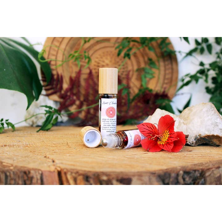 Ayamani Naturals - Wholesale Essential Oil - Root Chakra Balancing Oil with Herbs and Crystals1