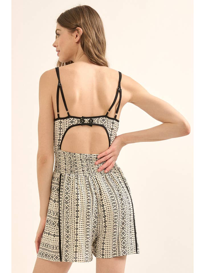 Promesa USA - Wholesale Romper - Women's - Aztec V Neck Cami Strap Smocked Waist Romper