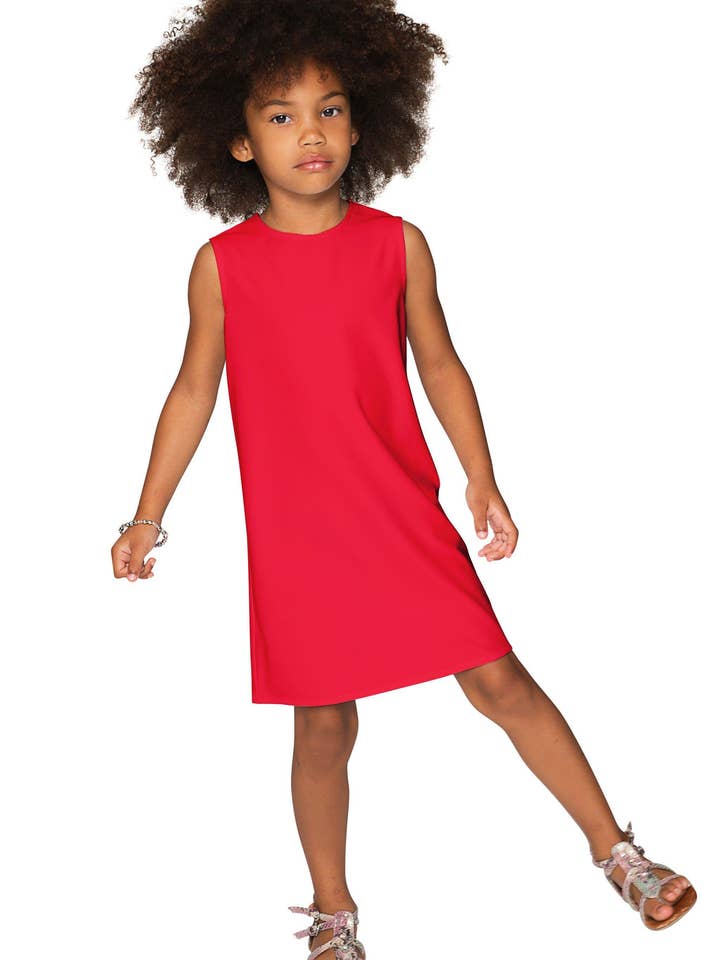 Cherry Red Stretchy Sleeveless Cute A-Line Summer Shift Dress - Girls for wholesale by Pineapple Clothing