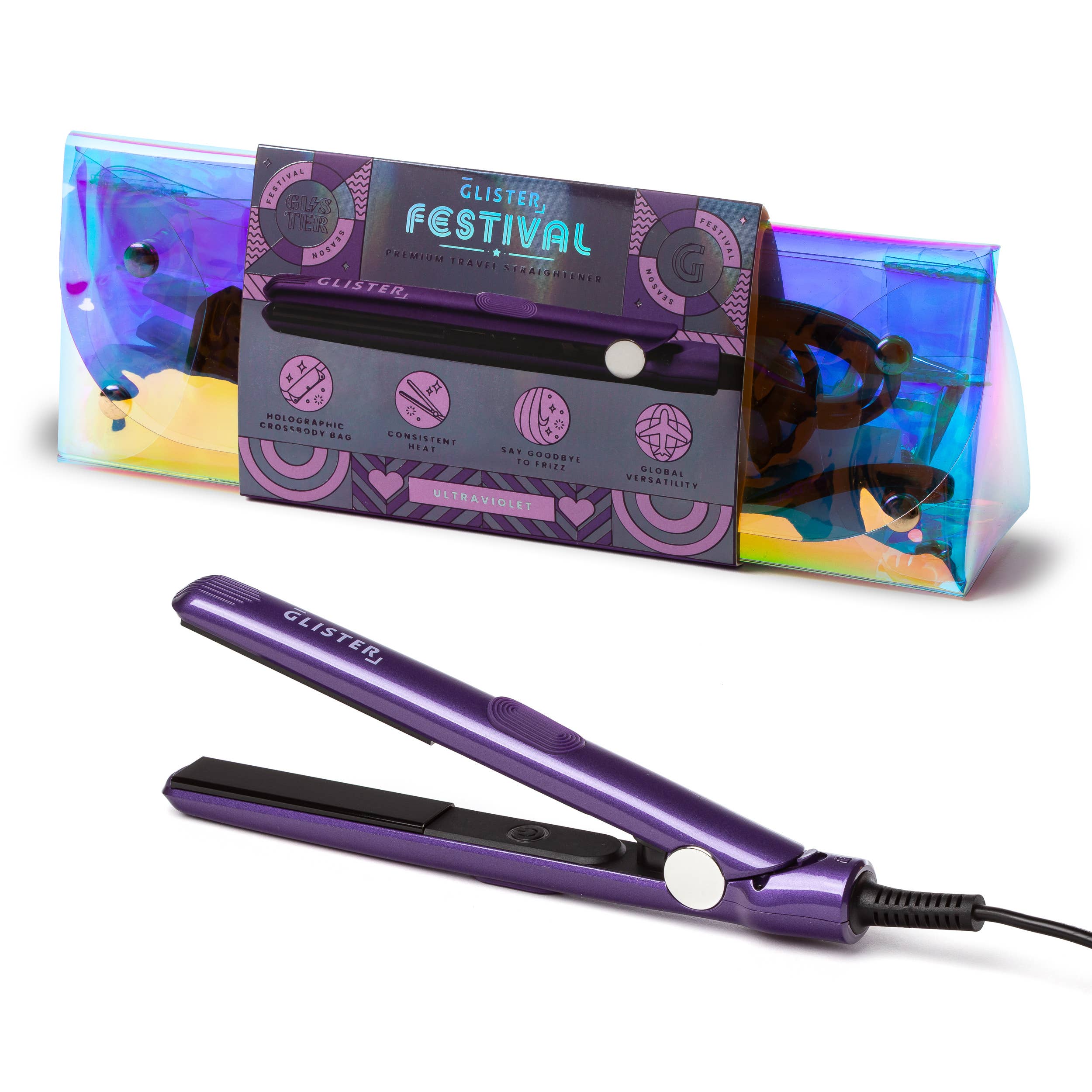 Glister - Wholesale Straightener/Flat Iron - Festival Mini Travel Flat Iron w/ Holographic Bandolier Bag3