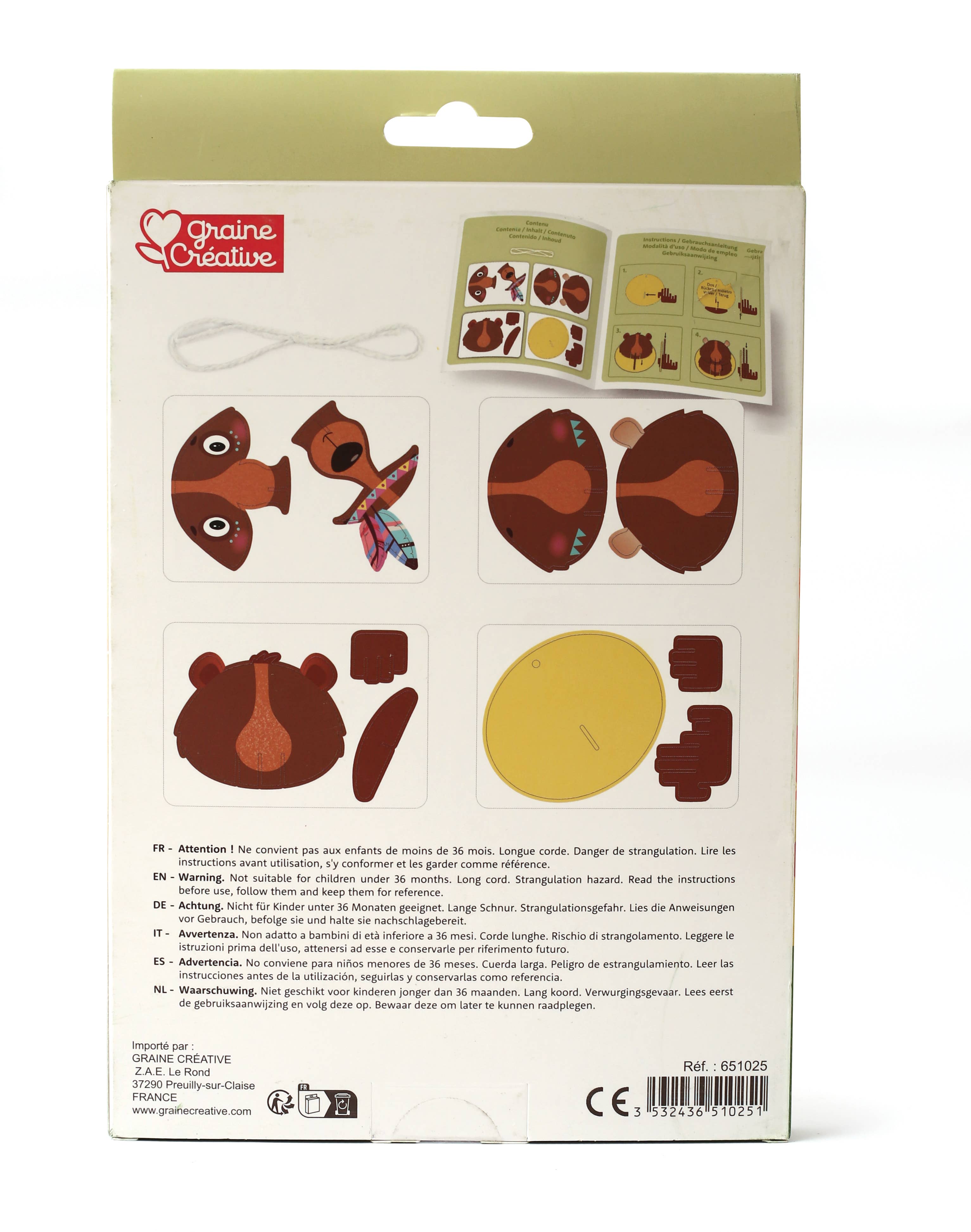 Graine Créative - Venta al por mayor Kit de manualidades - Niños - MAQUETA COLGANTE OSO 3D CARTÓN3