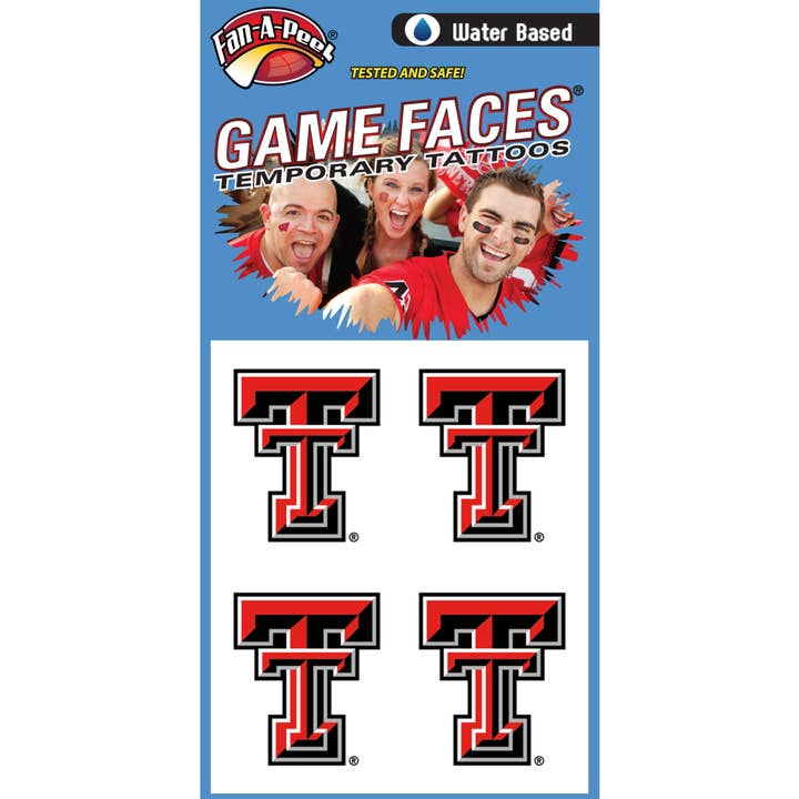 Tatuajes temporales de Texas Tech Water Game Faces® para venta al por mayor de Fanapeel / Gamefaces