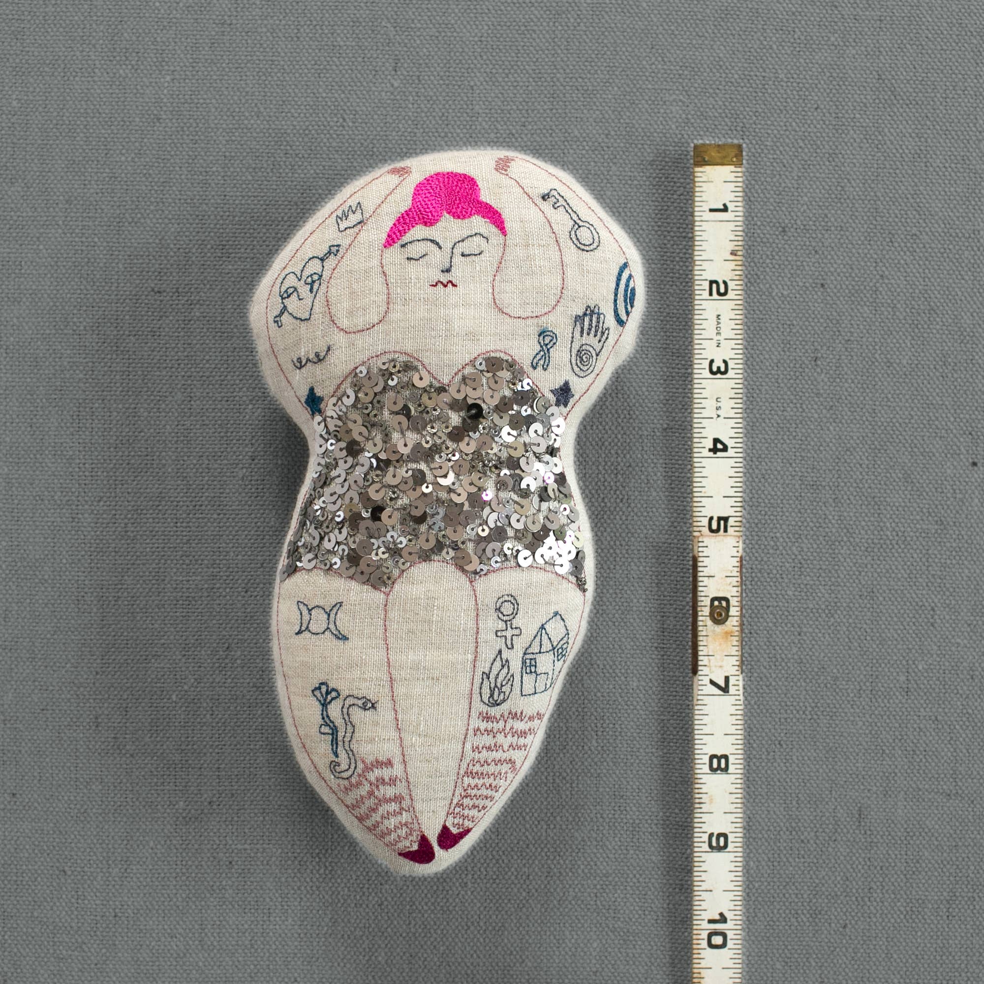 Skippy Cotton - Wholesale Decorative Tabletop Object - Tattooed Strong Lady - Cotton-Filled Art Doll, Embroidered2