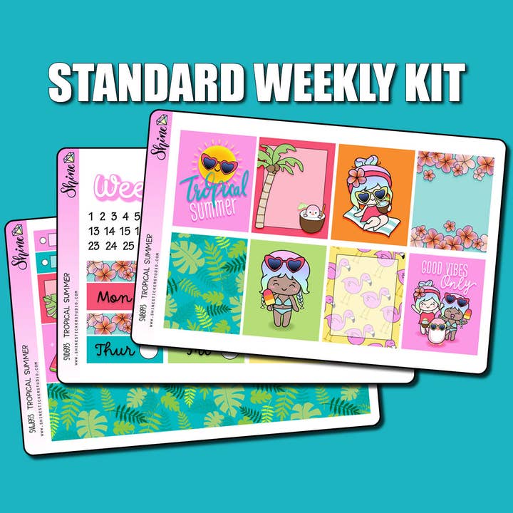 Tropical Summer Vertical Weekly Sticker Kit for wholesale by Shine Sticker Studio