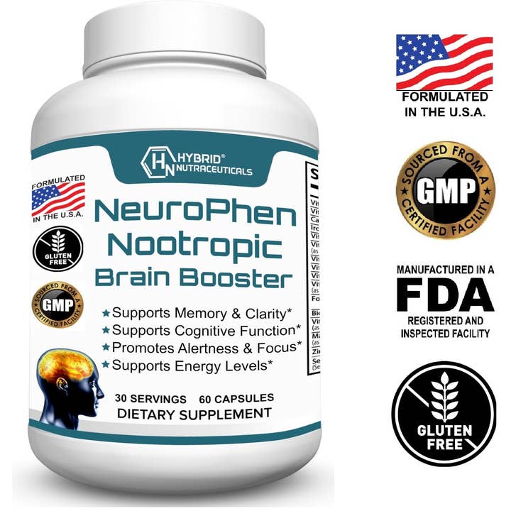 Hybrid Nutraceuticals LLC - Vente Supplément oral/vitamine - Supplément nootropique avancé pour le cerveau NeuroPhen - 60 gélules3
