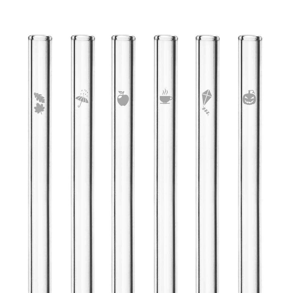 HALM Straws - Wholesale Drinking Straw - Autumn Edition 6 x 20 cm glass straws with engraved motifs0