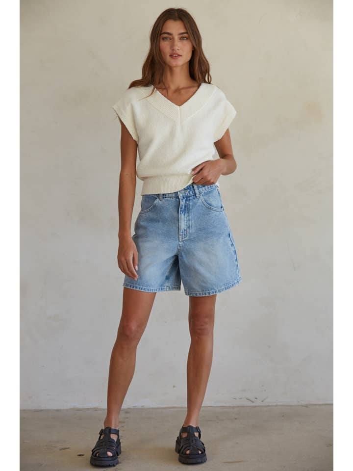 Ivory W1467 | Knit Sweater V-Neck Sleeveless Vest Top for wholesale on Faire
