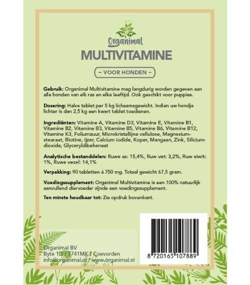 Organimal – Großhandel Nahrungsergänzungsmittel für Haustiere – Hund – Organimal Multivitamin für Hunde (bis 30 kg) – 45 Tabletten à 700 mg1