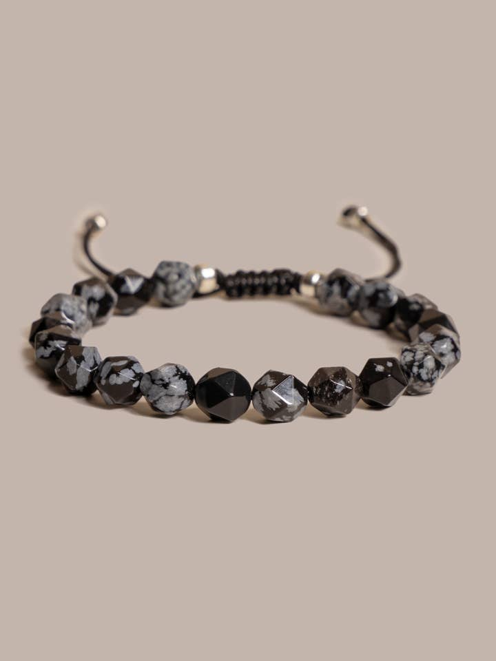 Snowflake Obsidian and Sterling Silver Men's Bead Bracelet for wholesale by We Are All Smith