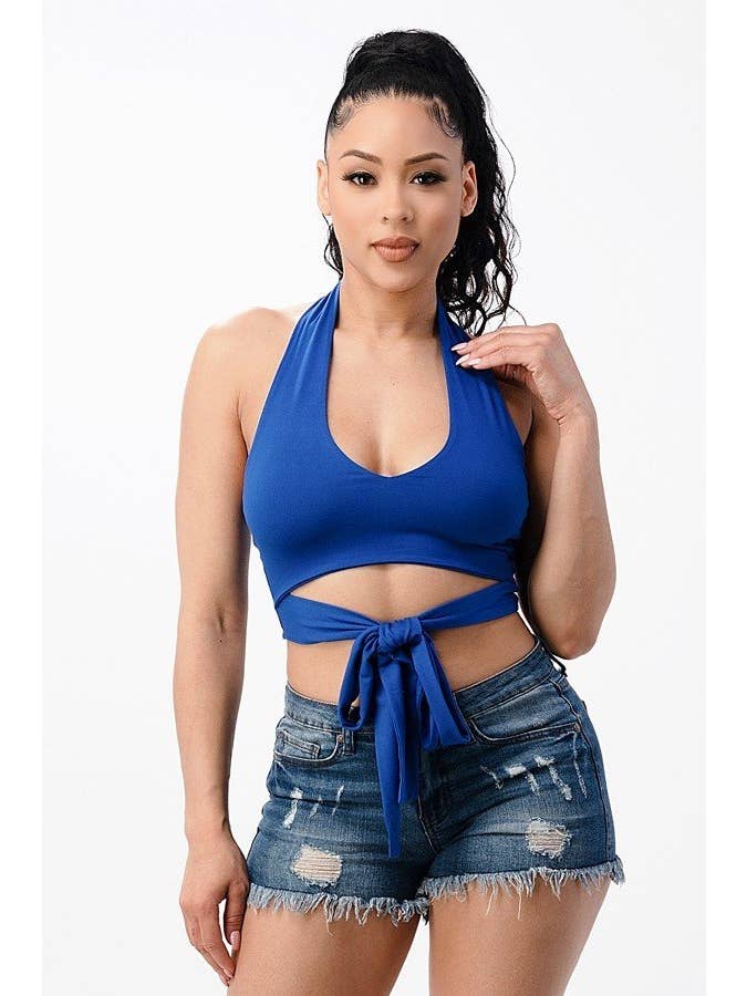 Lime All the Time - Wholesale Knit Top - Women's - Hanging Bra Crop Top with Front tie in