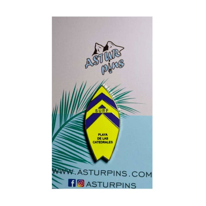 Astur Pins - Wholesale Lapel Pin/Button - Pin - Yellow Surfboard - Playa de Las Catedrales Lugo - PS011