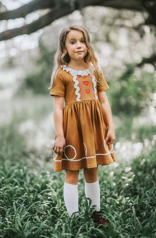 Only Little Once - Wholesale Dress - Kids - Girls Gingerbread Twirl Dress1