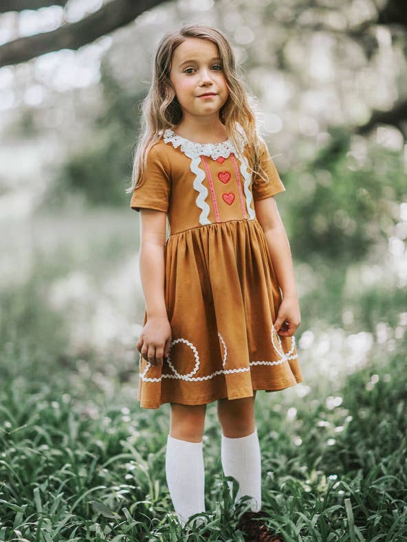 Only Little Once - Wholesale Dress - Kids - Girls Gingerbread Twirl Dress1