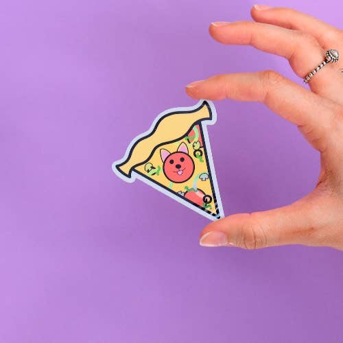 Autocollant holographique Dog Pizza pour la vente par Vibe Stickies