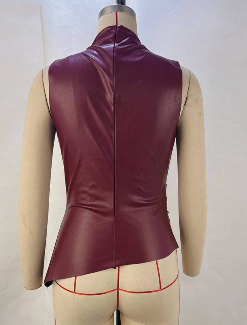 safistyle - Wholesale Blouse - Women's - Faux Leather Ruched Sleeveless Top7