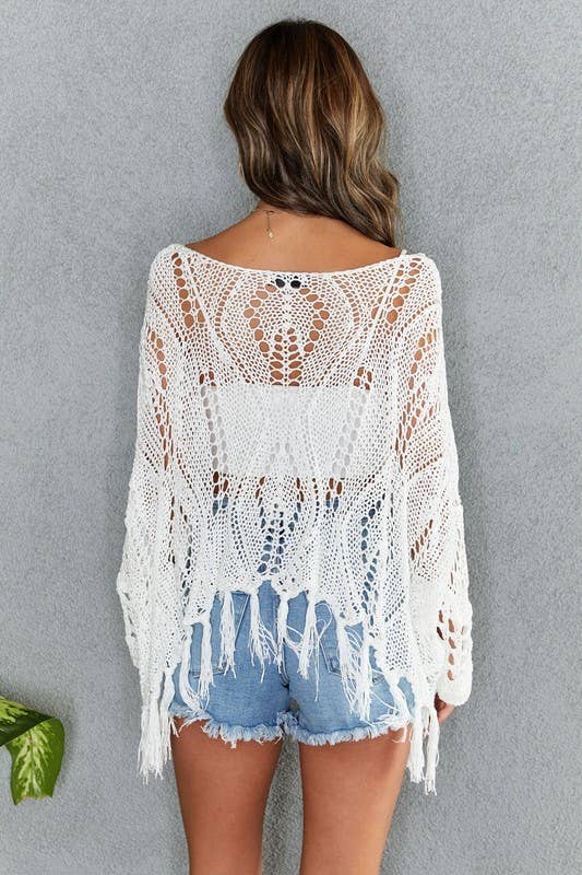 VENTI6 - Vente Poncho – femme - PONCHO COUVRE-ÉPAULES À ÉPAULES DÉTENDUES EN CROCHET AVEC FRANGES (72063)6