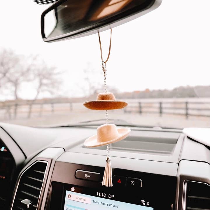 The Front Porch Label - Wholesale Car Decorative Charm - Unisex - Brown & Stone Cowboy Hat Rearview Mirror Charm6