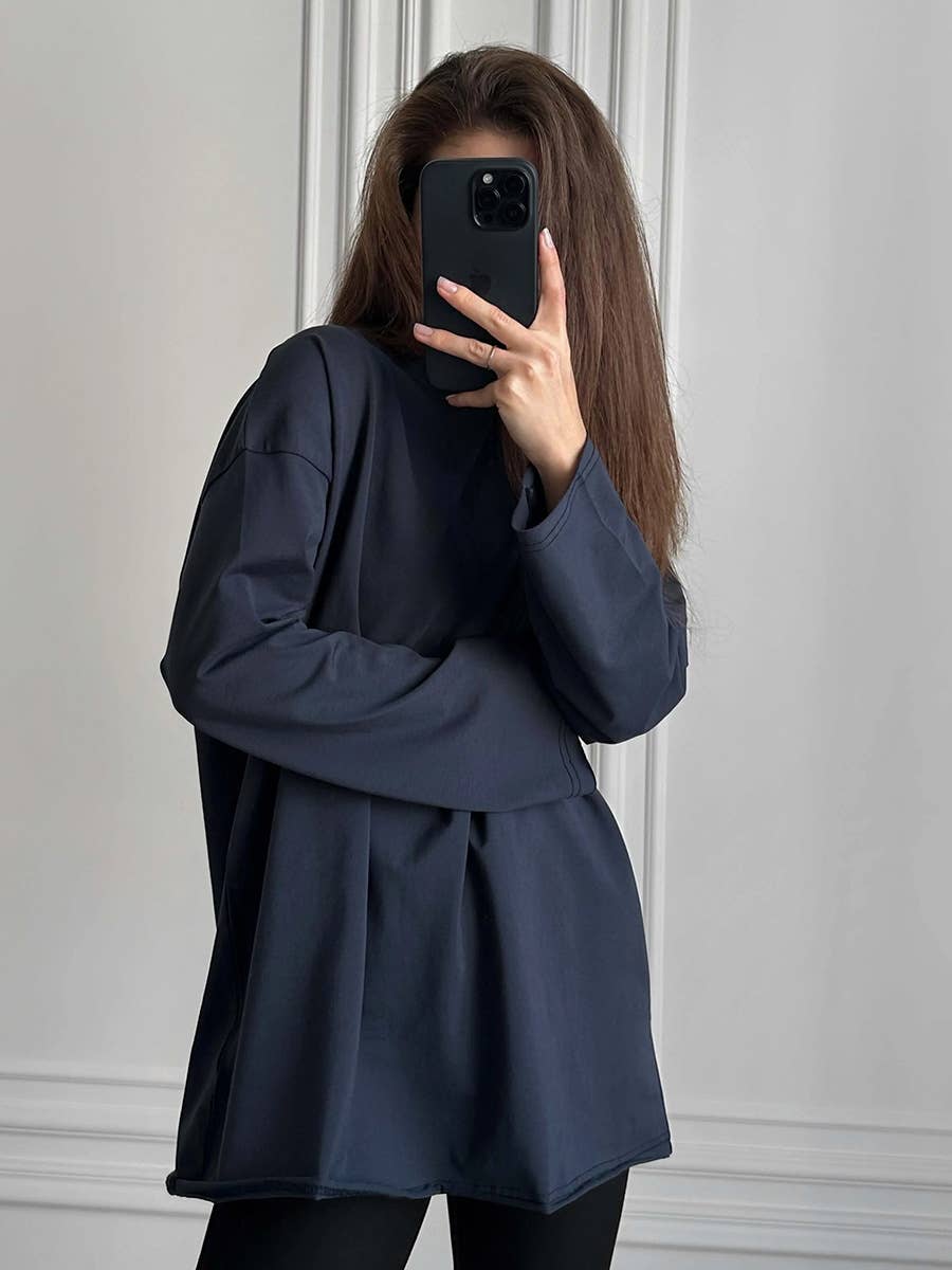 Rosa Clothing - Wholesale T-Shirt - Women's - Oversized long sleeve cotton t-shirt women tee7