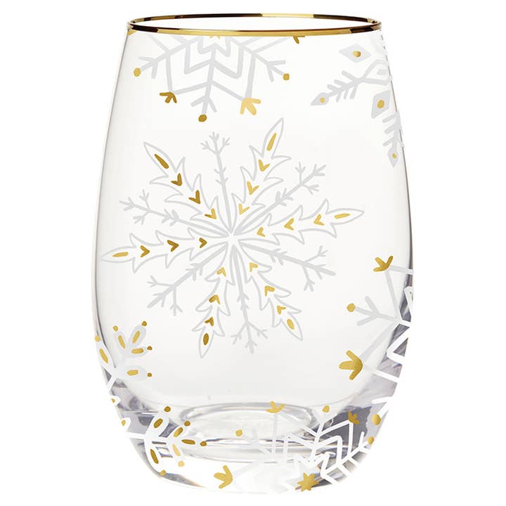 Santa Barbara Design Studio by Creative Brands - Wholesale Wine Glass - Gold Foil Stemless Wine Glass - Snowflakes3