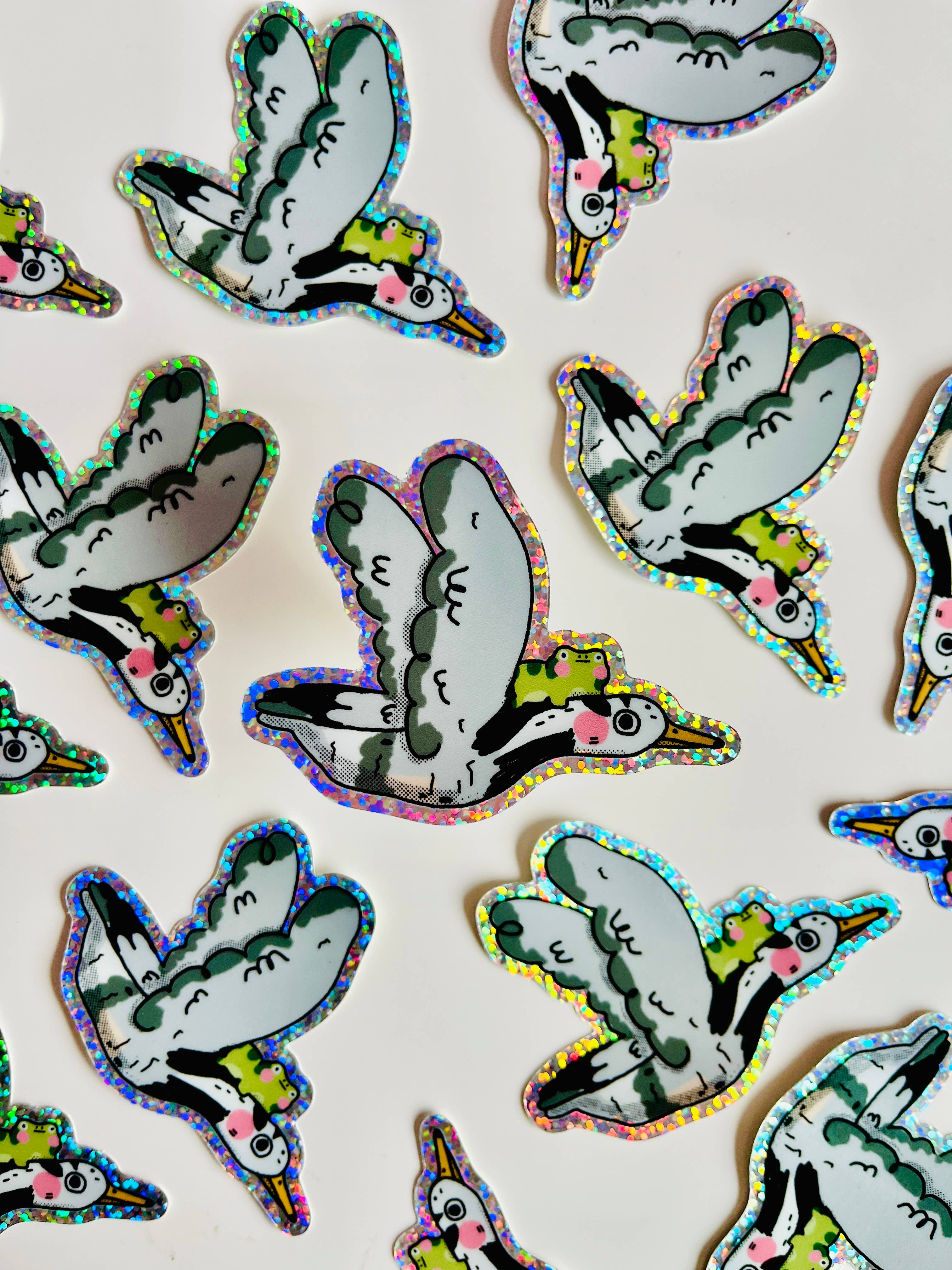 Bloemkolie - Wholesale Sticker - Flying Goose Frog Vinyl glitter sticker, waterproof  cute2