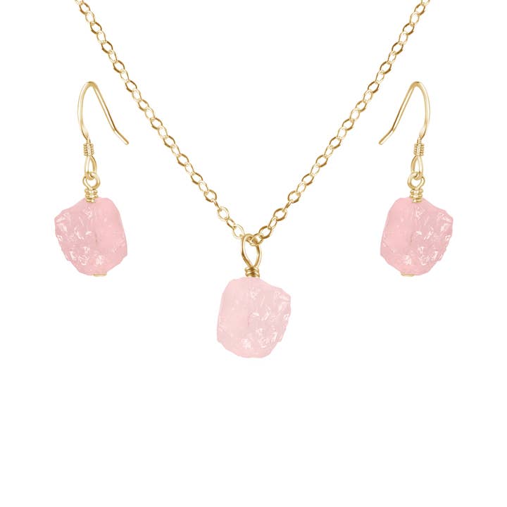 Luna Tide - Wholesale Jewellery set - Raw Rose Quartz Crystal Jewellery Set9
