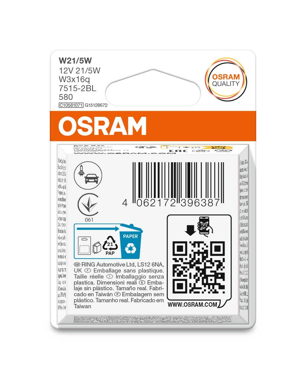S&U FairTrade UG - Venta al por mayor Bombilla/disco de luz - OSRAM ORIGINAL 7515-2BL W21/5W W3x16q 12V 21/5W0