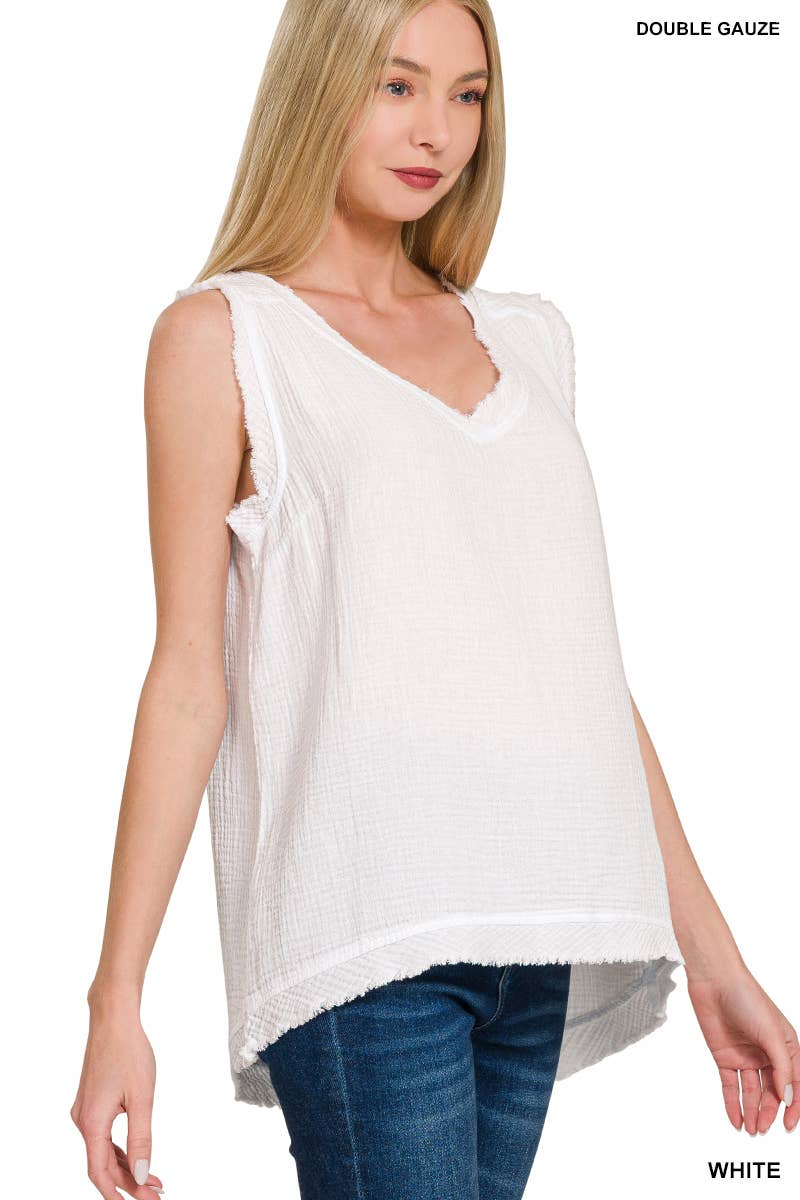 Vanilla Monkey – Engroshandel Tanktop – Kvinder – Tanktop med rå kanter og V-hals i dobbelt gaze8