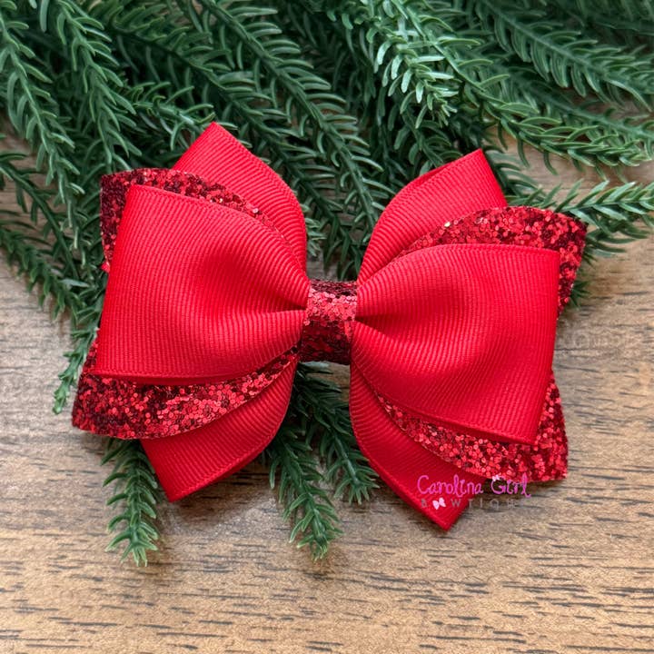 Stacked Red Glitter Bow for wholesale by Carolina Girl Bowtique