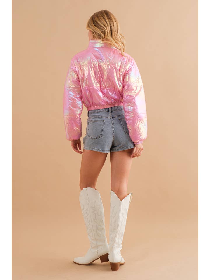 Blue B – Blusão - Mulher por atacado – 61220J - Blusão Puffer Metalizado Puffer Crop Zip Up13