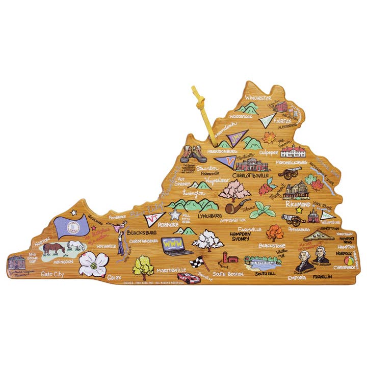 Virginia Cutting Board with Artwork by Fish Kiss™ for wholesale by Totally Bamboo