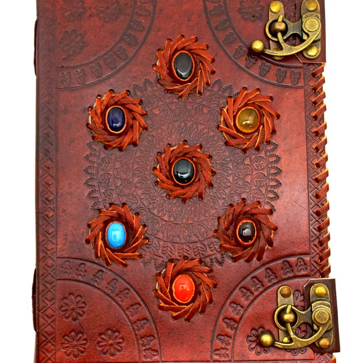 Fantasy Gifts - Wholesale Journal/Diary - 6 x 8 Leather Embossed Journal with Chakra Stones