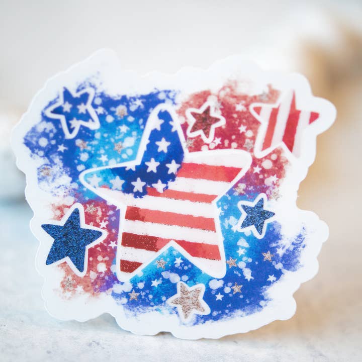 Patriotic July 4th Stars Clear, Vinyl Sticker, 3in. for wholesale by Savannah and James Co
