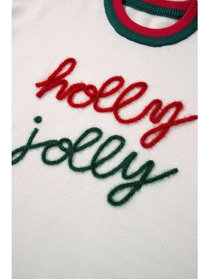 White Tinsel holly jolly Pattern Plus Size Long Sleeve Sweater for wholesale on Faire