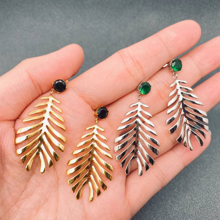 Leaves Shape 18K Gold Plated Stainless Steel Earrings - FGS for wholesale by Mio Queena