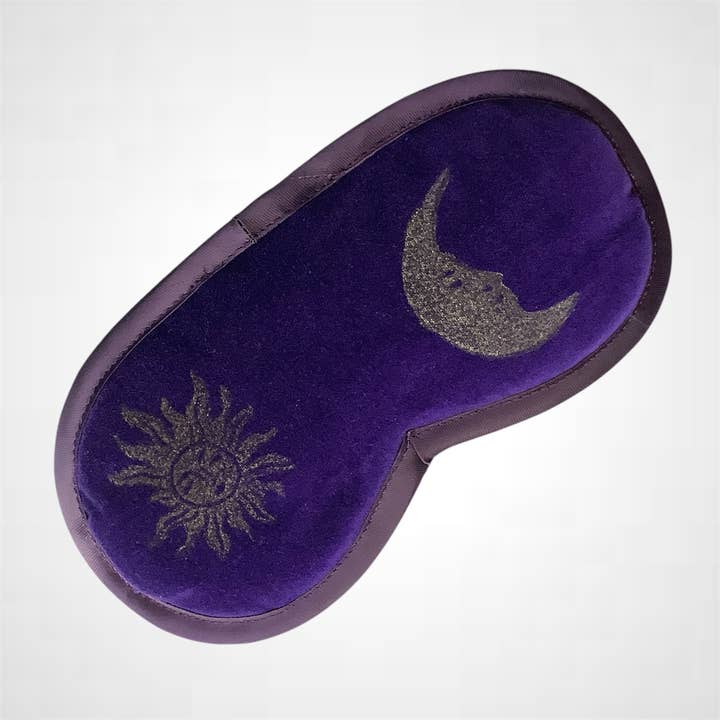 Purple velvet Sun & Moon lavender infused eye mask for wholesale by Raina Atelier