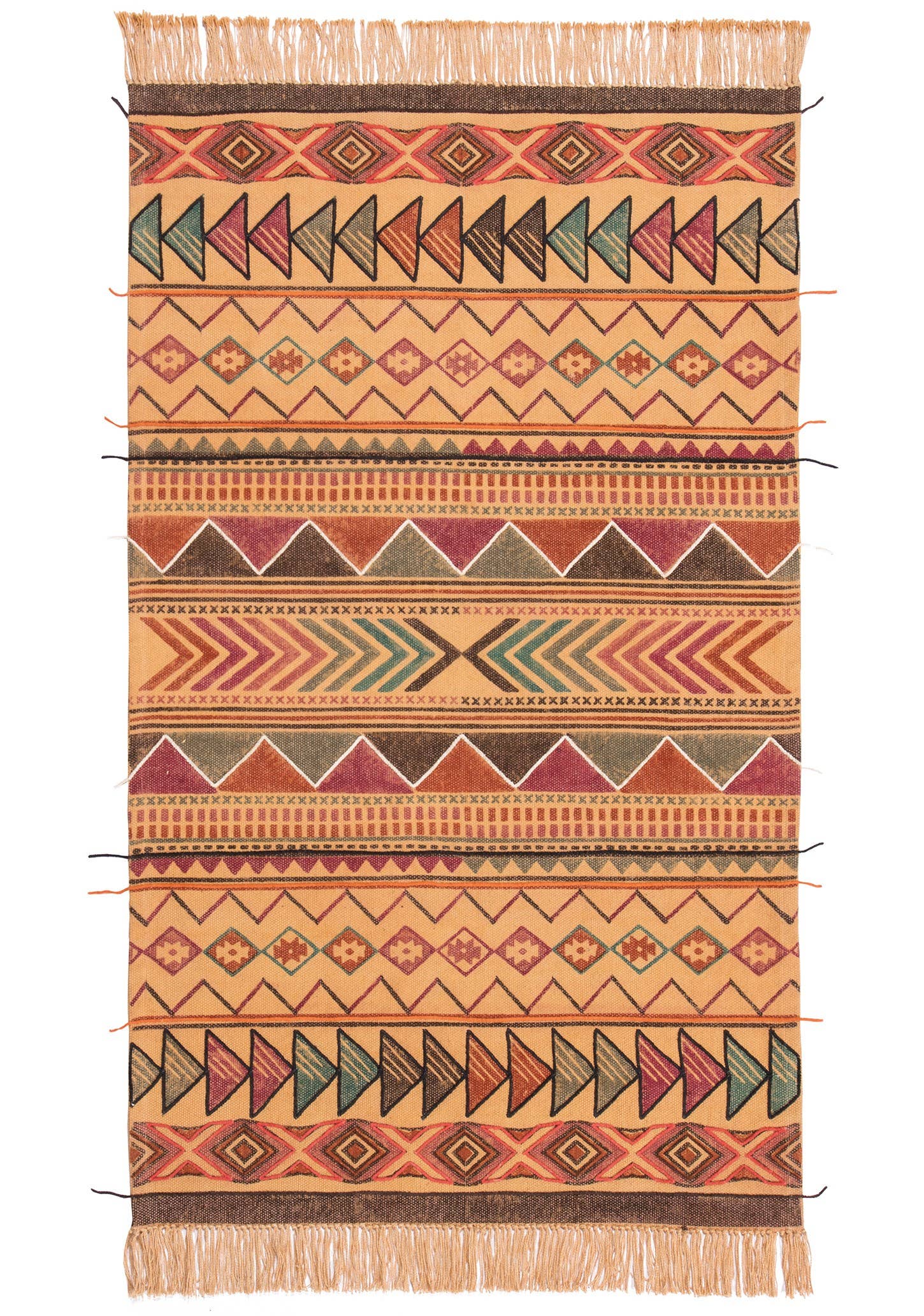 Namaste - Vente Tapis - Tapis indien aztèque Blockprint avec broderie 90 x 150 cm0