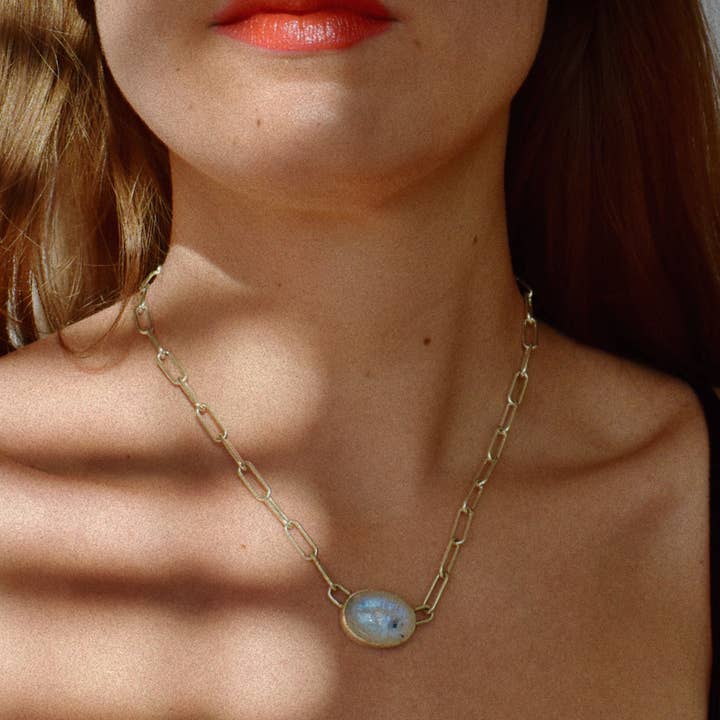 Laura Mar Jewelry - Wholesale Pendant/Charm Necklace - moonstone layering necklace in curb or paperclip sterling silver chain7