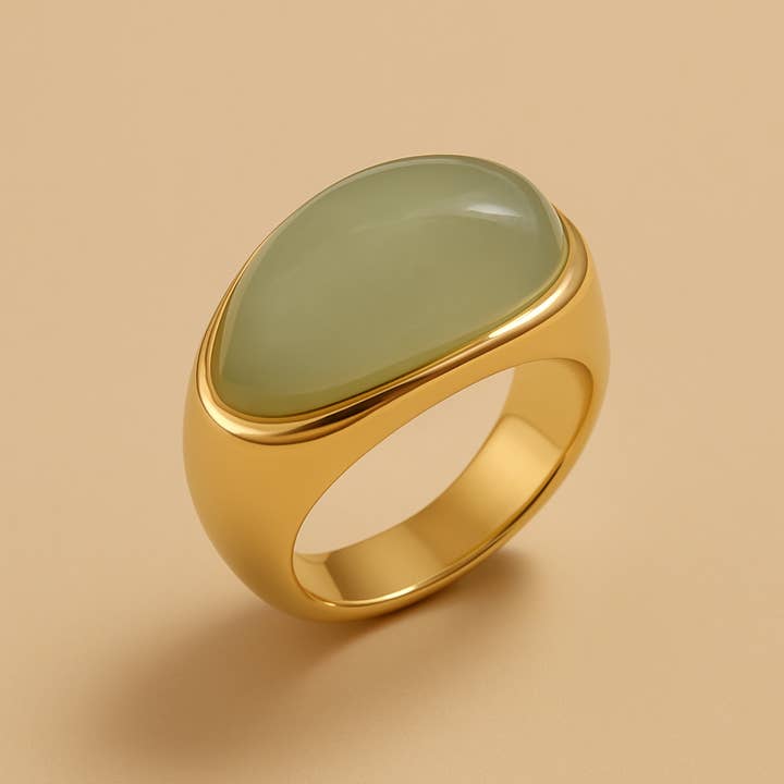 New Jade Gemstone Ring 18k Gold Waterproof Size Medium Boxed for wholesale by Gold Lunar