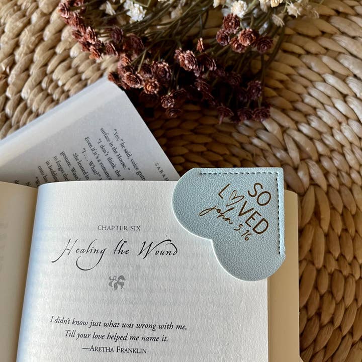 Rustic Raleigh - Wholesale Bookmark - So Loved John 3:16 Bible verse Leather Heart Bookmark Ear3